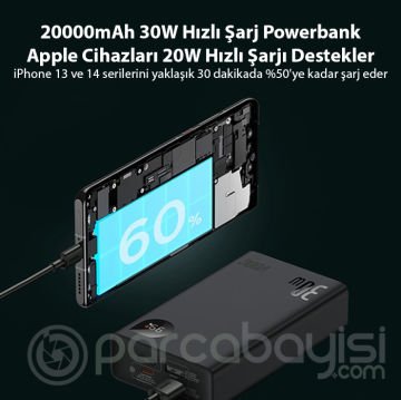 Baseus Adaman2 Digital Display 20000mAh 30W  Powerbank Taşınabilir Şarj Cihazı VOOC Edition
