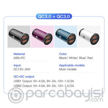 KUULAA 48W Hızlı Şarj QC 3.0 Car Charger Mini Dual USB Araç Şarj