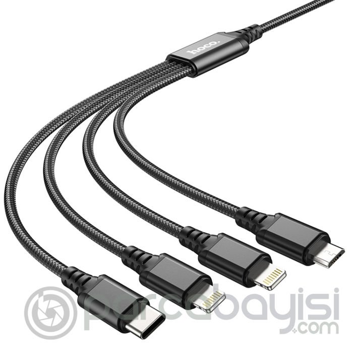 HOCO X76 4in1 Type-C + iPhone Lightning + Micro USB 2A Şarj Kablosu