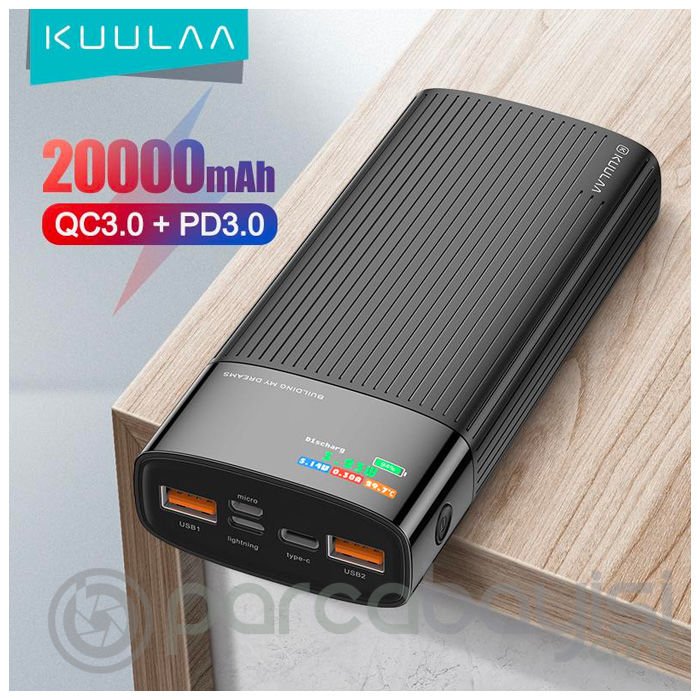 KUULAA 20000mAh 22.5W Hızlı Şarj Power Bank Type-C PD Renkli ekran