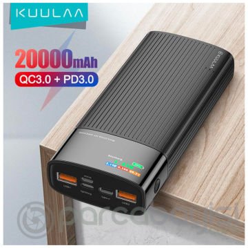 KUULAA 20000mAh 22.5W Hızlı Şarj Power Bank Type-C PD Renkli ekran