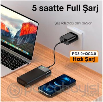 KUULAA 20000mAh 22.5W Hızlı Şarj Power Bank Type-C PD Renkli ekran