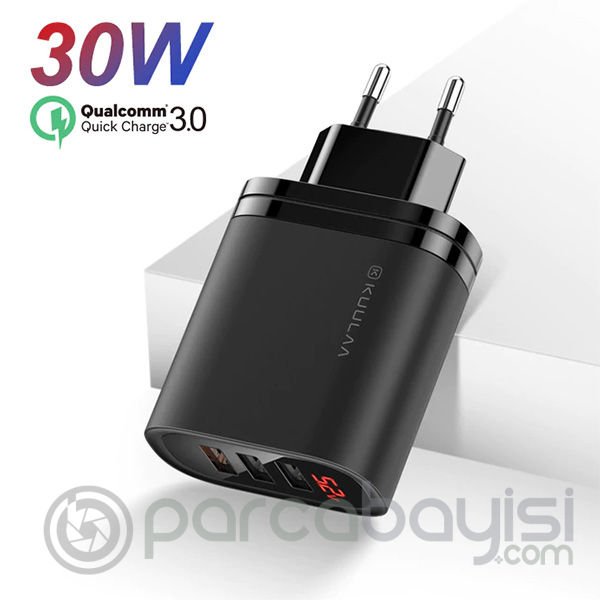 KUULAA Mirror 3 Usb QC3.0+PD 30W Hızlı Şarj Dijital Ekran Şarj Başlık