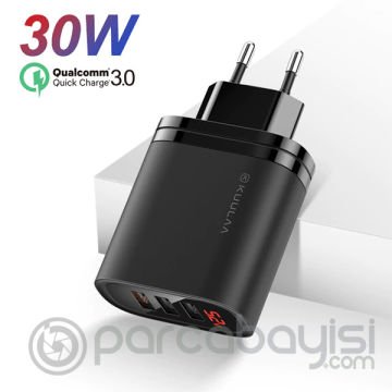 KUULAA Mirror 3 Usb QC3.0+PD 30W Hızlı Şarj Dijital Ekran Şarj Başlık