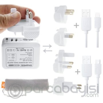Haweel Universal Seyahat Şarj Adaptör İPhone Ve 1 Mikro Usb Şarj Kablosu Set