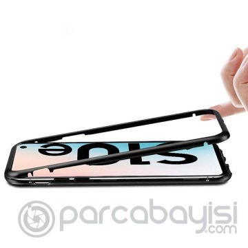 Sm Galaxy S10e Mıknatıslı 360 Koruma Arkası Cam Metal Frame Kılıf