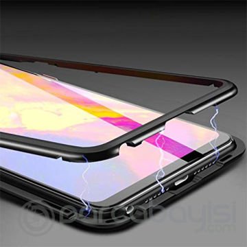 Sm Galaxy S10e Mıknatıslı 360 Koruma Arkası Cam Metal Frame Kılıf