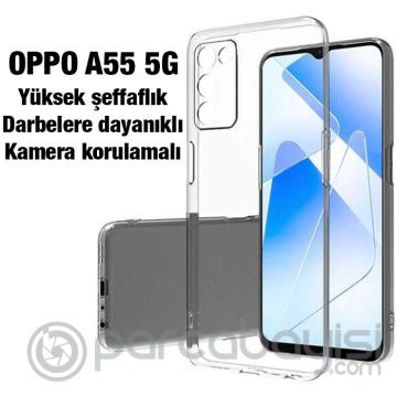 Ally OPPO A55 5G Kılıf Kamera Korumalı Ultra İnce Şeffaf Silikon Kılıf