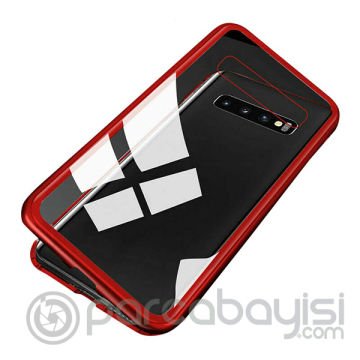 Sm Galaxy S10 Mıknatıslı 360 Koruma Arkası Cam Metal Frame Kılıf