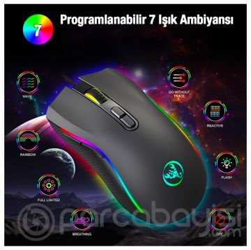 HXSJ A869 7200DPI Ayarlanabilir RGB Işık Gaming Oyuncu Mouse