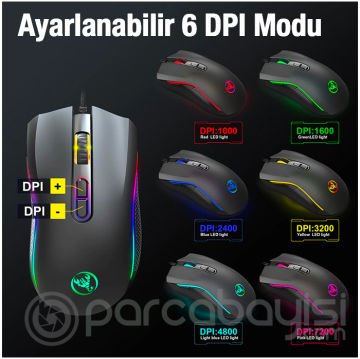 HXSJ A869 7200DPI Ayarlanabilir RGB Işık Gaming Oyuncu Mouse