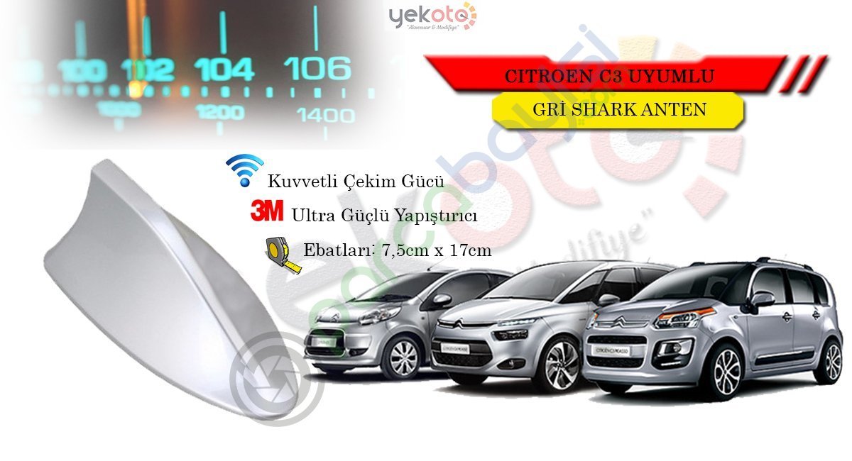 Citroen C3 Uyumlu Gri Shark Anten Köpek Balığı Anten