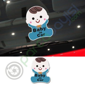 Arabada Bebek Var 3D Sticker Baby In Car 3D Sticker Mavi Bebek Figürlü