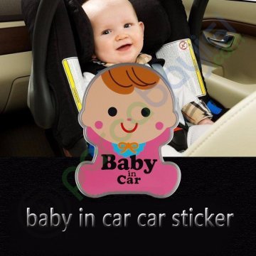 Arabada Bebek Var 3D Sticker Baby In Car 3D Sticker Pembe Bebek Figürlü