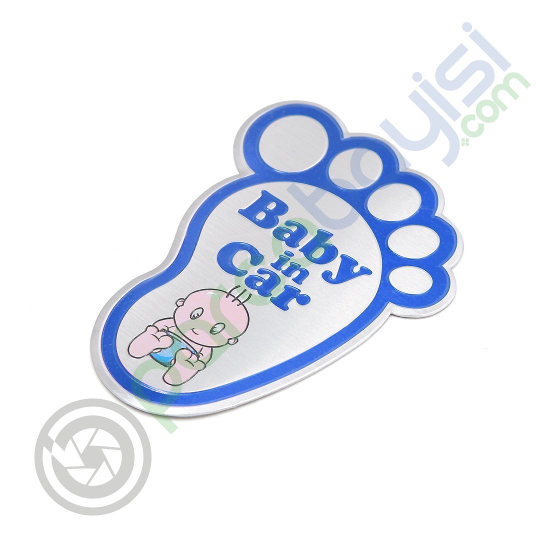 Arabada Bebek Var 3D Sticker Baby In Car 3D Sticker Mavi Ayak İzi Ve Bebek Figürlü