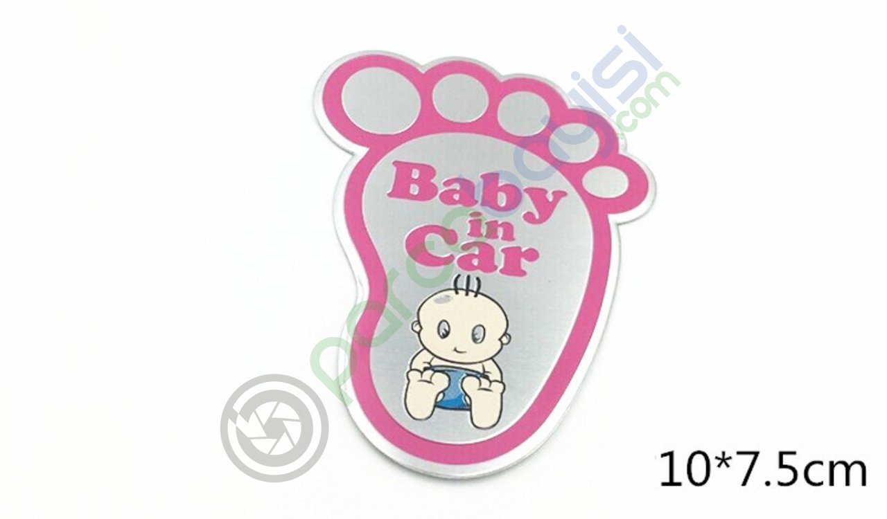 Arabada Bebek Var 3D Sticker Baby In Car 3D Sticker Pembe Ayak İzi Ve Bebek Figürlü