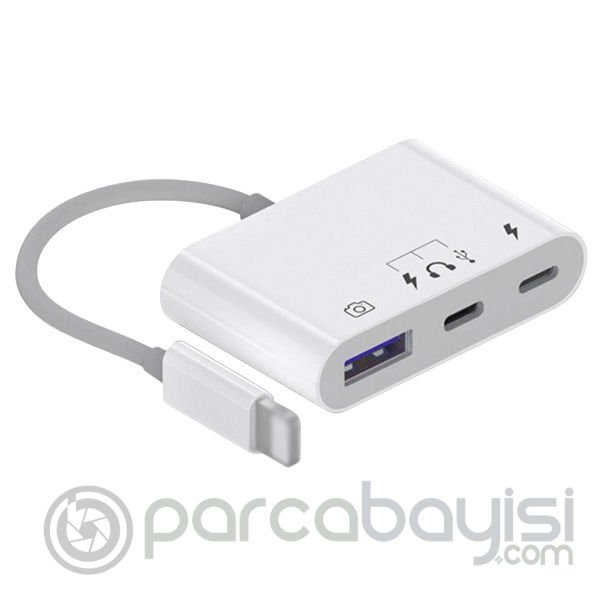 İPhone-Otg Hub -Usb Type C To Kulaklık ve Usb Kamera Okuyucu Otg