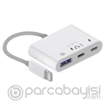 İPhone-Otg Hub -Usb Type C To Kulaklık ve Usb Kamera Okuyucu Otg