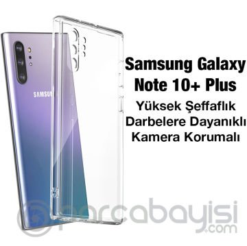 Ally SM Galaxy Note 10+ Plus (SM-N975F) Kılıf Kamera Korumalı Ultra İnce Şeffaf Silikon Kılıf