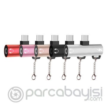 Anahtarlık Usb Type C 3.5mm Kulaklık Ve Şarj Dönüştürücü Başlık Adaptör
