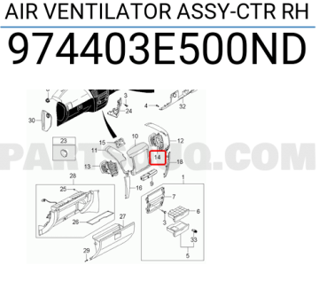 Kia Sorento Havalandırma Izgara Orta Sağ Gri Orjinal | 974403E500Nd