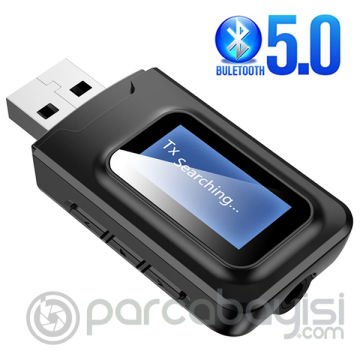 ALLY 2in1 Bluetooth 5.0 Mini USB Adaptör+Fm Transmitter Lcd Ekranlı