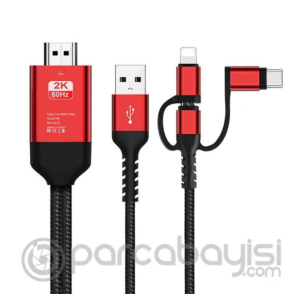 ALLY İPhone,Usb Type C Ve Micro Usb Çoklu Başlık Hdm Tv Aktarma Kablosu 2k 1080p