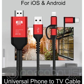 ALLY İPhone,Usb Type C Ve Micro Usb Çoklu Başlık Hdm Tv Aktarma Kablosu 2k 1080p