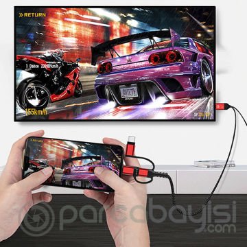 ALLY İPhone,Usb Type C Ve Micro Usb Çoklu Başlık Hdm Tv Aktarma Kablosu 2k 1080p