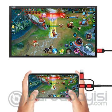ALLY İPhone,Usb Type C Ve Micro Usb Çoklu Başlık Hdm Tv Aktarma Kablosu 2k 1080p