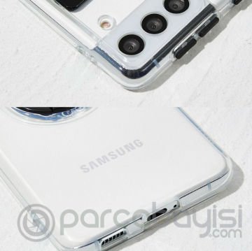 SM Galaxy S21 - S30 Kılıf Sürgülü Kamera Lens Korumalı Yüzük Standlı Silikon Kılıf