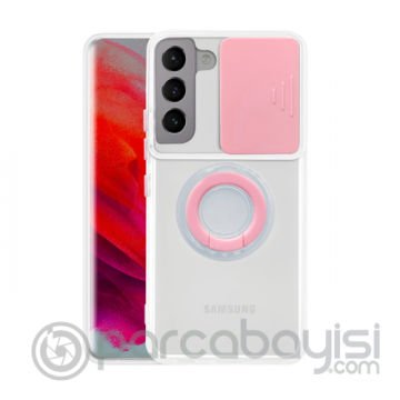 SM Galaxy S22 Kılıf Sürgülü Kamera Lens Korumalı Yüzük Standlı Silikon Kılıf