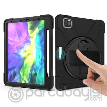 iPad Air 4. Nesil 10.9 Kılıf Shockproof 3 Katmanlı Standlı Zırh Kılıf Kalem Yerli