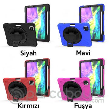 iPad Air 4. Nesil 10.9 Kılıf Shockproof 3 Katmanlı Standlı Zırh Kılıf Kalem Yerli