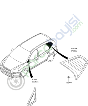 Kia Carens Kelebek Camı Fitil Sağ Orjinal | 878801D000