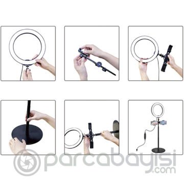 PULUZ Çift Telefon tutucu 12CM Led Işık Stand Youtuber,Canlı Yayın Selfie TikTok Makeup