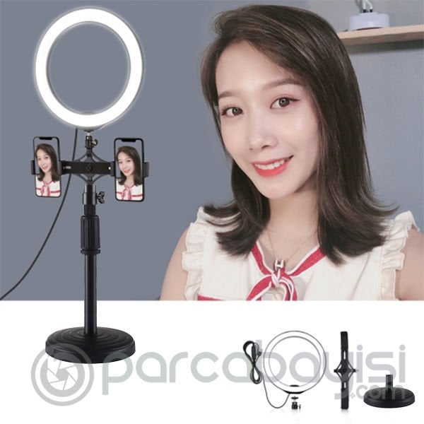 PULUZ Çift Telefon tutucu 12CM Led Işık Stand Youtuber,Canlı Yayın Selfie TikTok Makeup