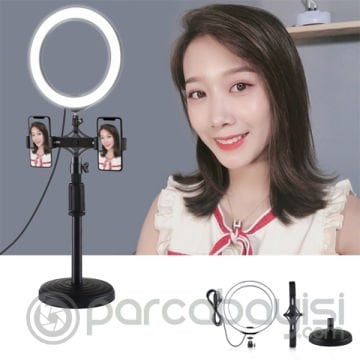 PULUZ Çift Telefon tutucu 12CM Led Işık Stand Youtuber,Canlı Yayın Selfie TikTok Makeup