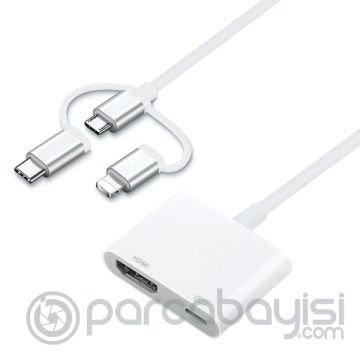 ALLY 3 in1 HDMI dijital AV Adaptörü iPhone-Android-Usb type C+Micro Usb