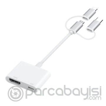 ALLY 3 in1 HDMI dijital AV Adaptörü iPhone-Android-Usb type C+Micro Usb