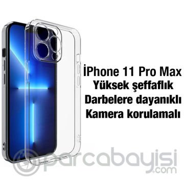 Ally iPhone 11 Pro Max 6.5inç Kılıf Kamera Korumalı Ultra İnce Şeffaf Silikon Kılıf