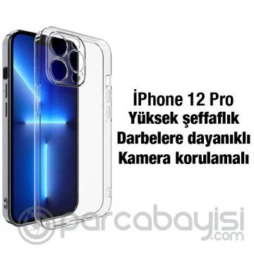 Ally iPhone 12 Pro 6.1inç Kılıf Kamera Korumalı Ultra İnce Şeffaf Silikon Kılıf