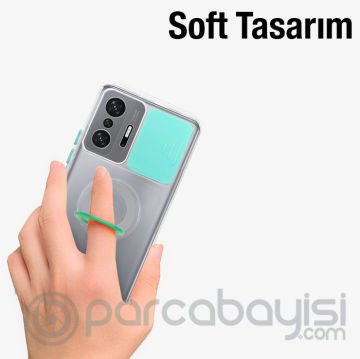 Ally Xiaomi 11T - 11T Pro 5G Kılıf Sürgülü Kamera Lens Korumalı Yüzük Standlı Silikon Kılıf