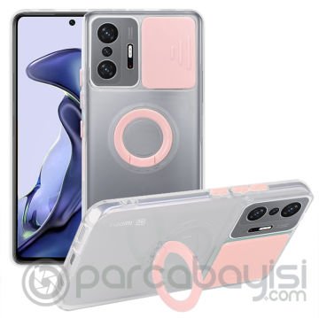 Ally Xiaomi 11T - 11T Pro 5G Kılıf Sürgülü Kamera Lens Korumalı Yüzük Standlı Silikon Kılıf