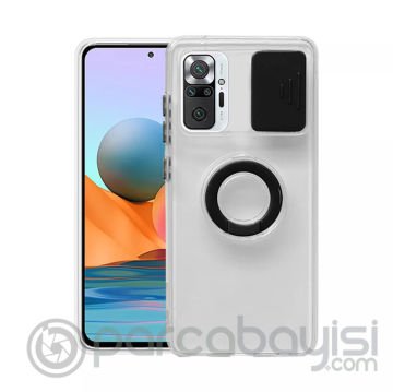 Redmi Note 10 Pro-Pro Max Kılıf Sürgülü Kamera Lens Korumalı Yüzük Standlı Silikon Kılıf