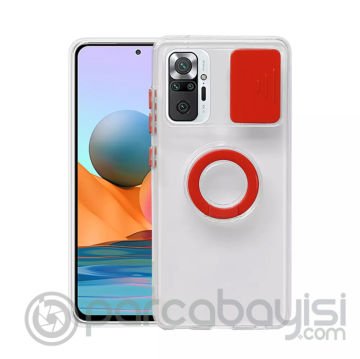 Redmi Note 10 Pro-Pro Max Kılıf Sürgülü Kamera Lens Korumalı Yüzük Standlı Silikon Kılıf