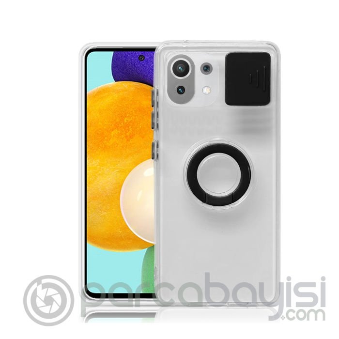 Xiaomi Mi 11 Lite Kılıf Sürgülü Kamera Lens Korumalı Yüzük Standlı Silikon Kılıf