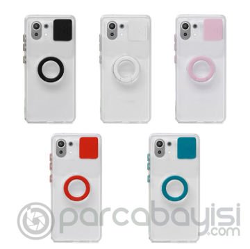 Xiaomi Mi 11 Lite Kılıf Sürgülü Kamera Lens Korumalı Yüzük Standlı Silikon Kılıf