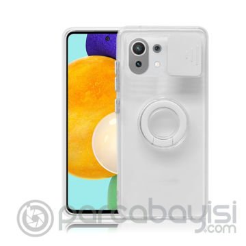 Xiaomi Mi 11 Lite Kılıf Sürgülü Kamera Lens Korumalı Yüzük Standlı Silikon Kılıf