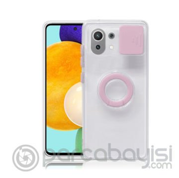 Xiaomi Mi 11 Lite Kılıf Sürgülü Kamera Lens Korumalı Yüzük Standlı Silikon Kılıf